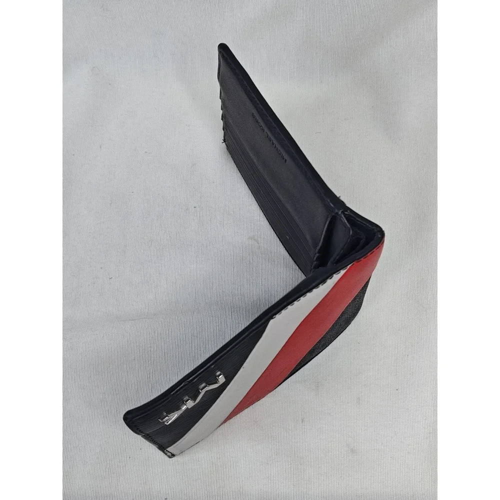 Michael‎ Kors MK Cooper Logo Stripe Billfold Wallet Black Red White 36F3GFLF1B